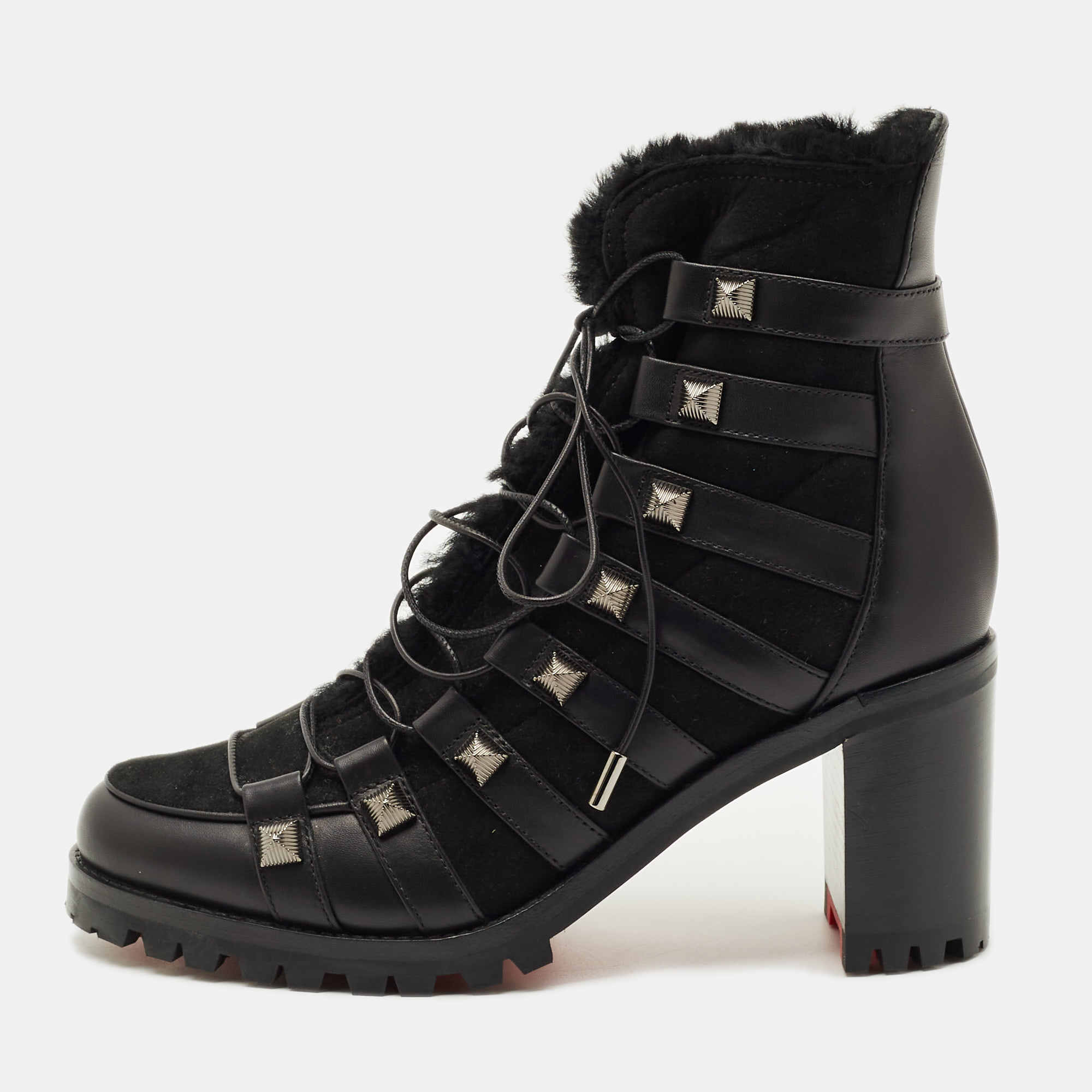 Christian Louboutin Black Suede and Leather Chaletta Ankle Boots Size 37
