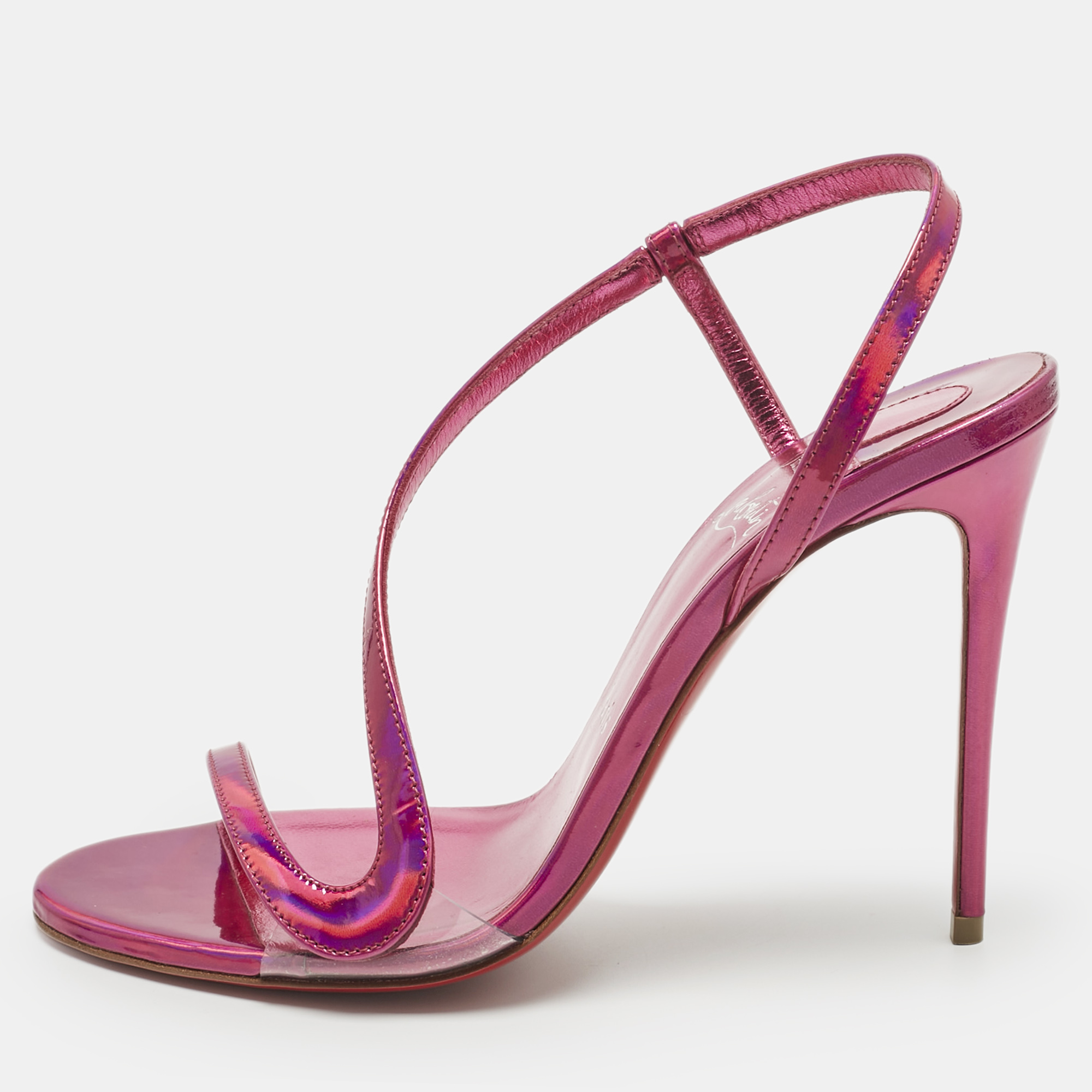 

Christian Louboutin Pink Iridescent Leather Rosalie Sandals Size