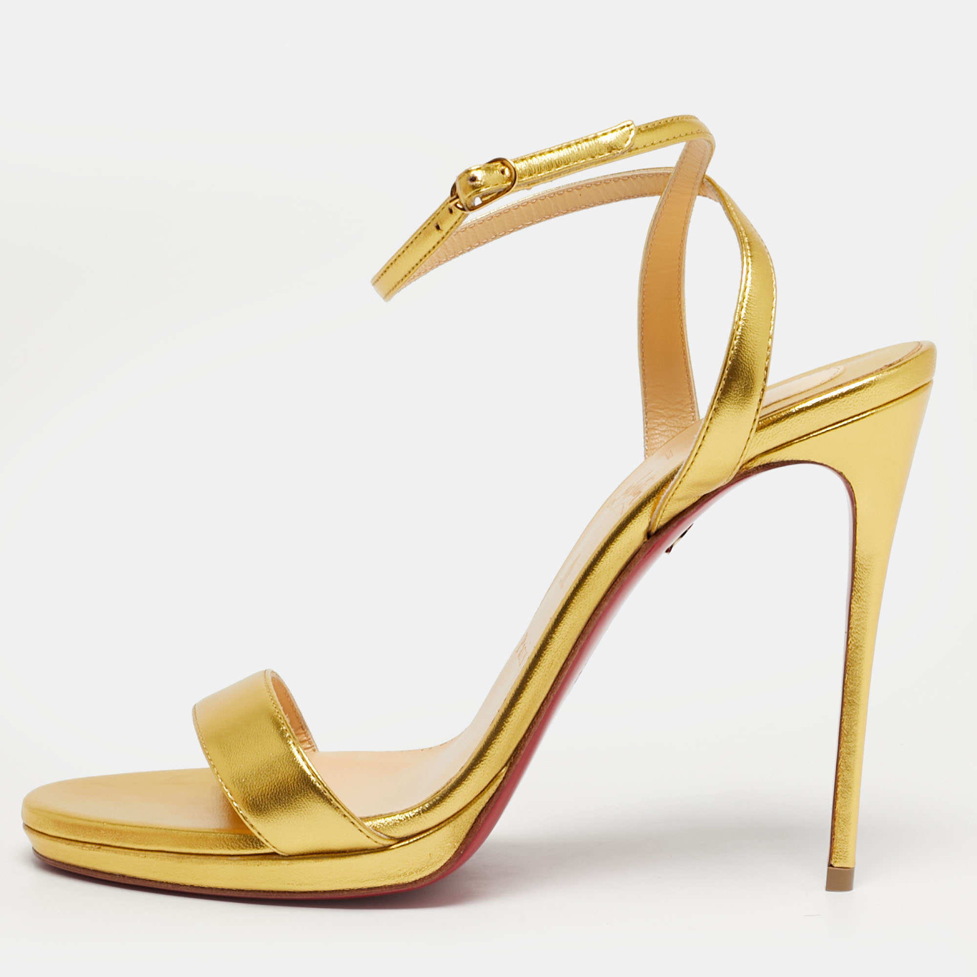 Pre-owned Christian Louboutin Gold Leather Loubi Queen Sandals Size 40