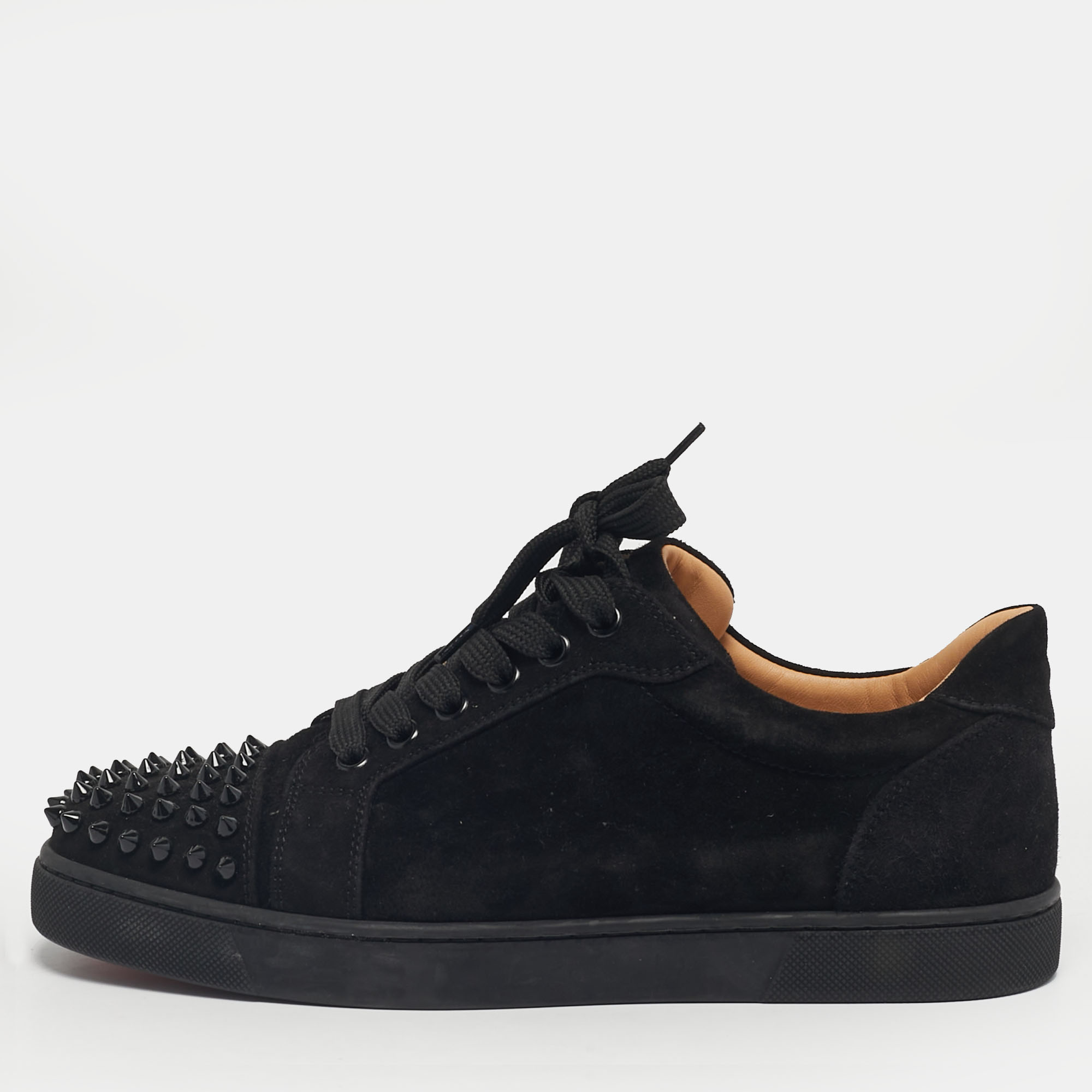 CHRISTIAN LOUBOUTIN Pre-owned Black Suede Louis Junior Spikes Low Top Sneakers Size 39.5