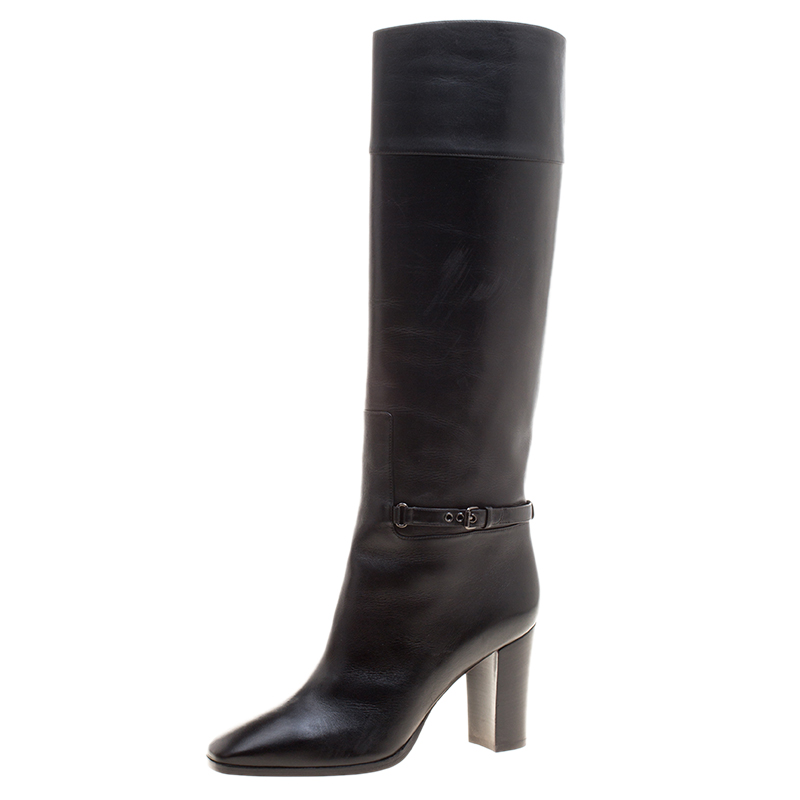 Christian Louboutin Black Leather Mervillon Knee Boots Size 38.5 ...