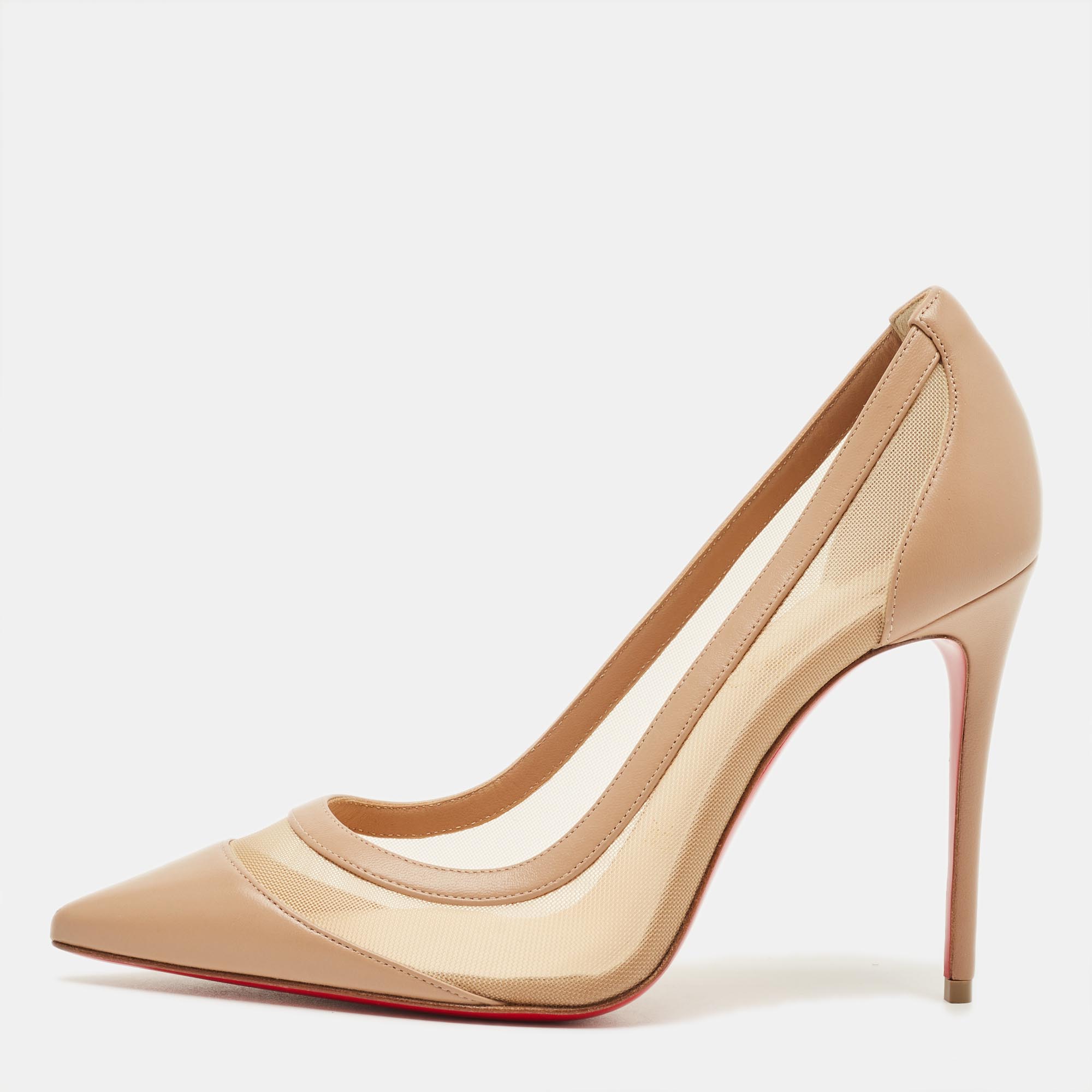 Click to view more detailed imagery on our partner's website Pre-owned Christian Louboutin Galativi Strass Size 37 Beige Leather And Mesh Pumps In Sand
