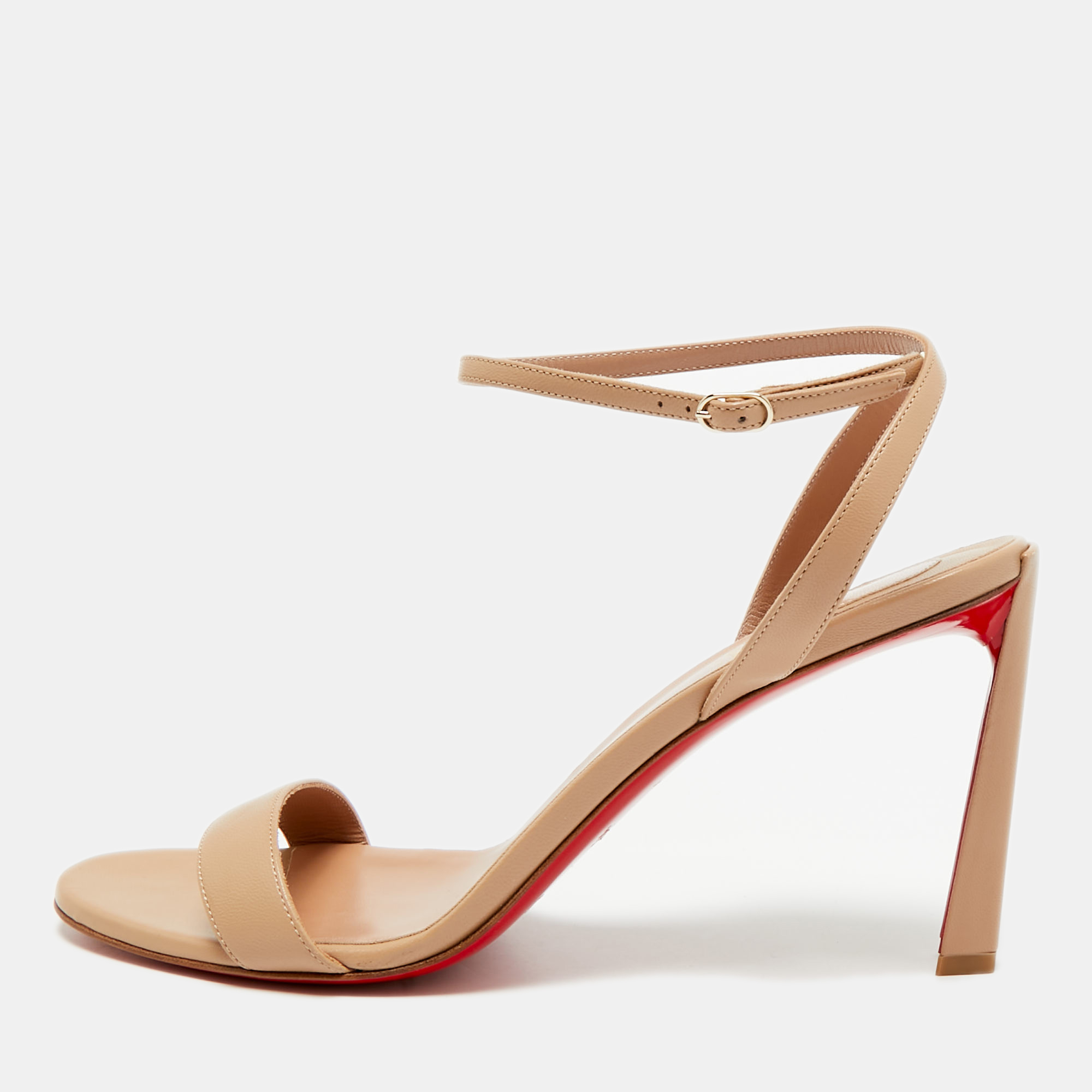 

Christian Louboutin Condora Queen Size  Beige Leather Ankle Strap Sandals