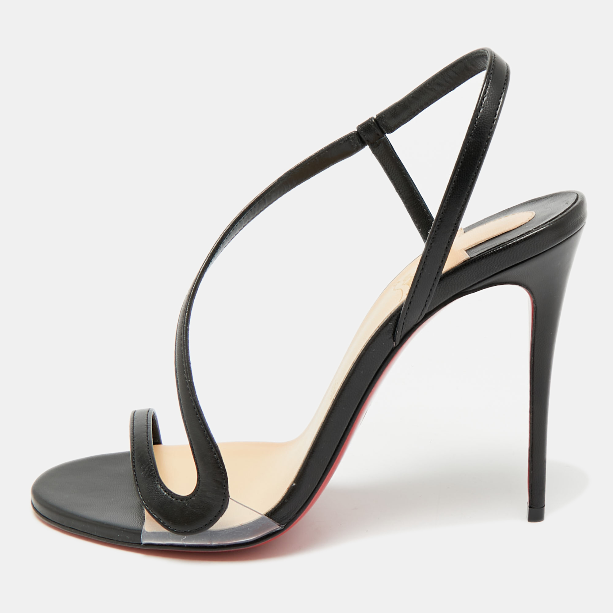

Christian Louboutin Rosalie Size  Black Leather and PVC Slingback Sandals