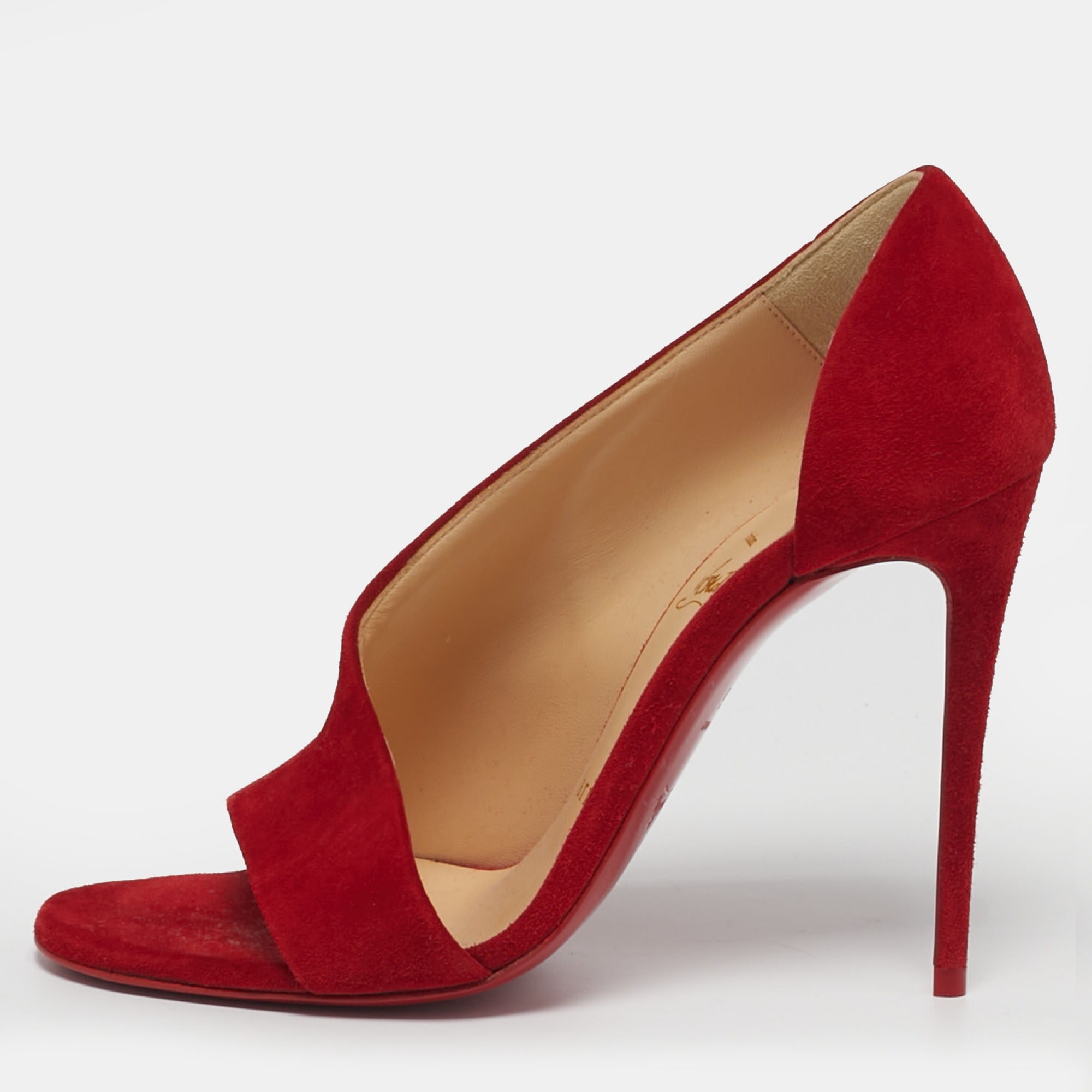 

Christian Louboutin Phoebe Size  Red Suede Half D'orsay Open Toe Pumps