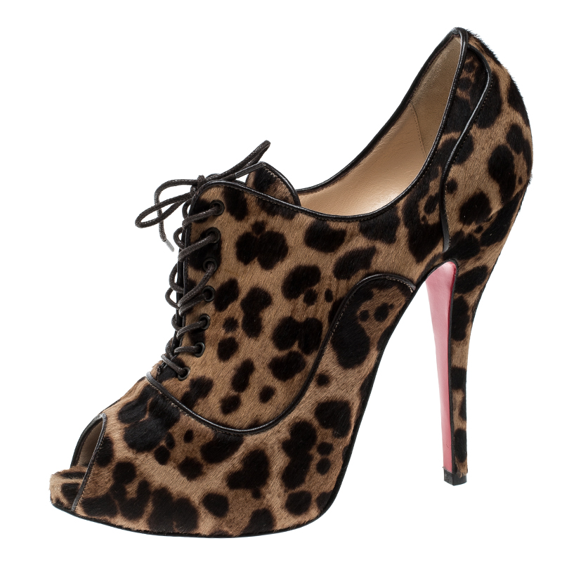 

Christian Louboutin Leopard Print Pony Hair Lady Derby Peep Toe Booties Size, Brown