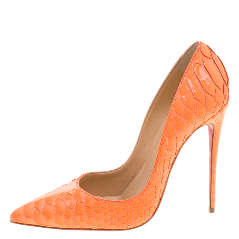 

Christian Louboutin Florescent Orange Python Leather So Kate Pointed Toe Pumps Size