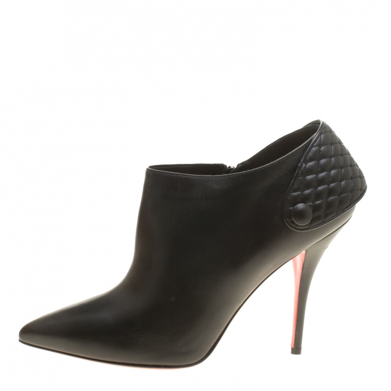 

Christian Louboutin Black Leather Huguette Pointed Toe Ankle Booties Size