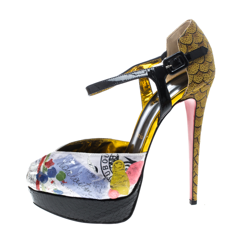 

Christian Louboutin Multicolor PVC No. 299 Trash Platform Ankle Straps Pumps Size