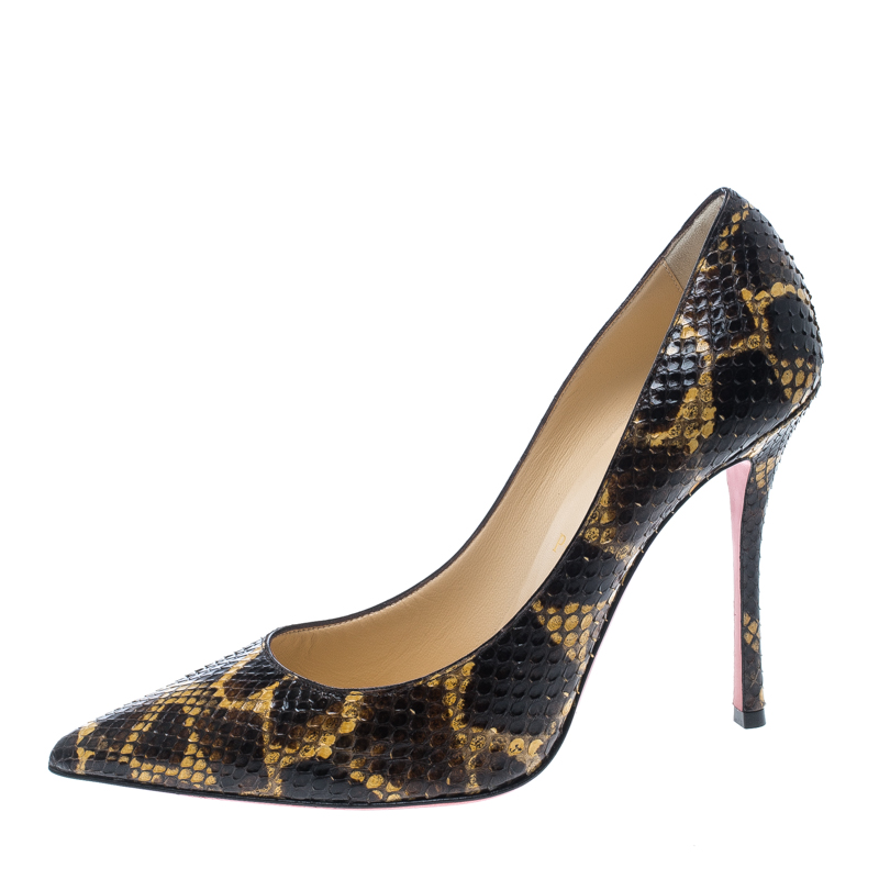 

Christian Louboutin Brown/Yellow Python Leather So Kate Pointed Toe Pumps Size