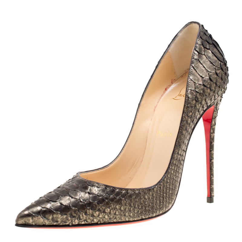 Christian Louboutin Metallic Grey Python Leather So Kate Pointed Toe