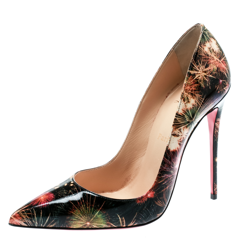 Pre Owned Christian Louboutin Multicolor Fireworks Print Patent Leather So Kate Pointed Toe Pumps Size 39.5