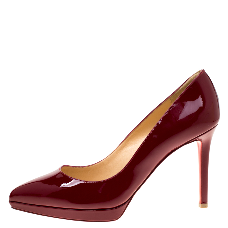 

Christian Louboutin Maroon Patent Leather Pigalle Plato Platform Pumps Size, Red