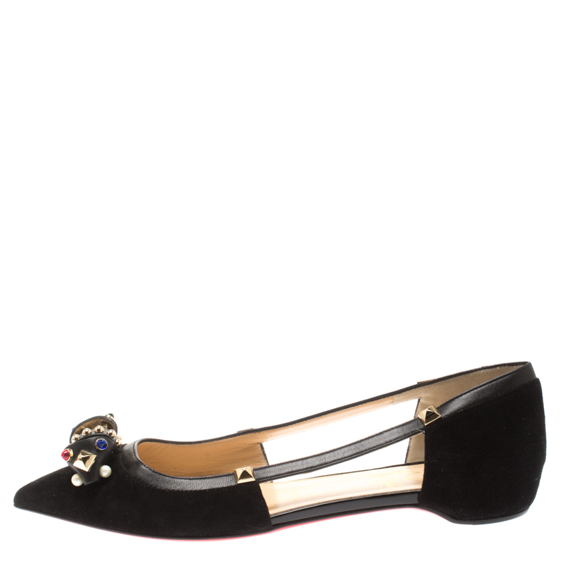 

Christian Louboutin Black Suede Tudor Young Embellished Cut Out Pointed Toe Flats Size