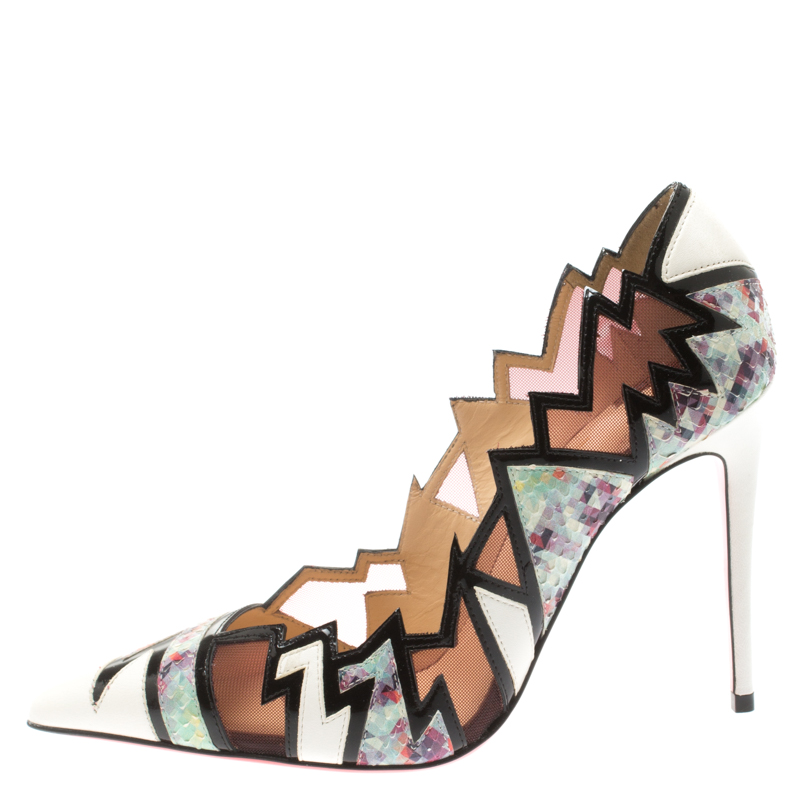 

Christian Louboutin Multicolor Python And Mesh Explorete Pigalle Zig Zag Trim Pointed Toe Pumps Size