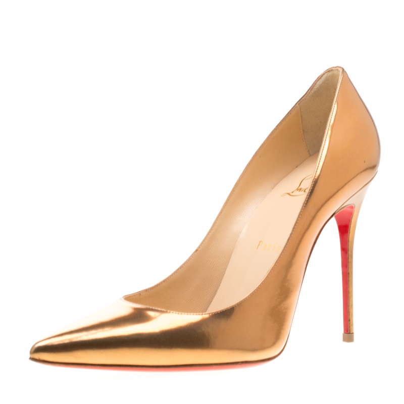 Christian Louboutin Metallic Bronze Patent Leather Decollete 554 Pointed Toe Pumps Size 40