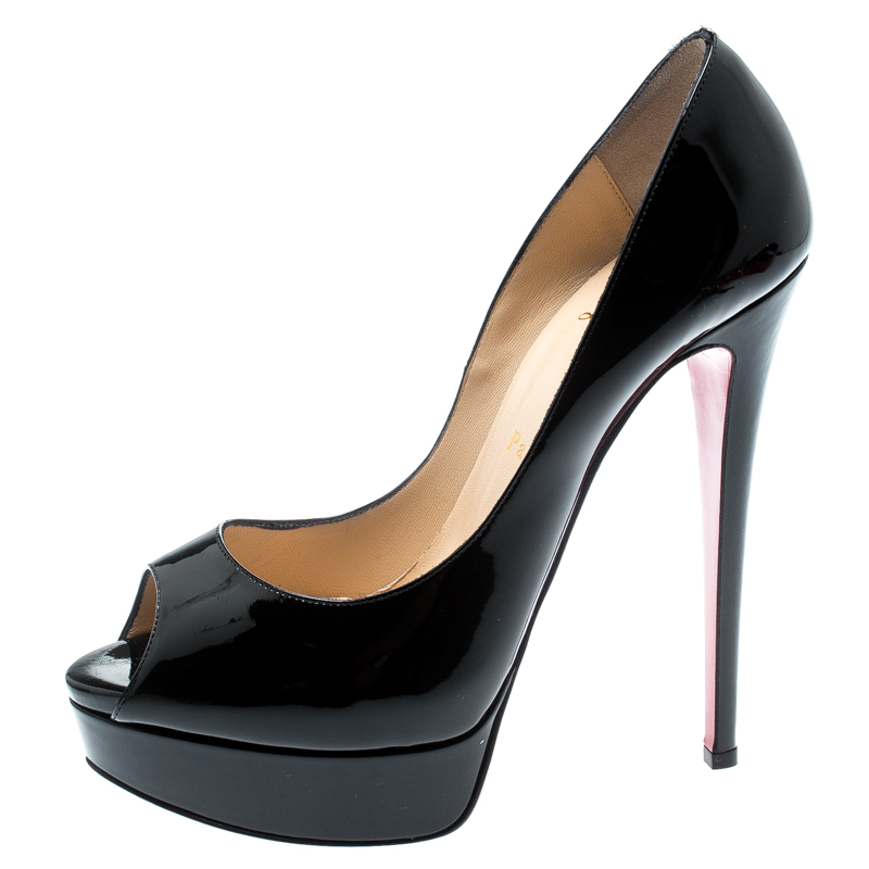 

Christian Louboutin Black Patent Leather Lady Peep Toe Platform Pumps Size