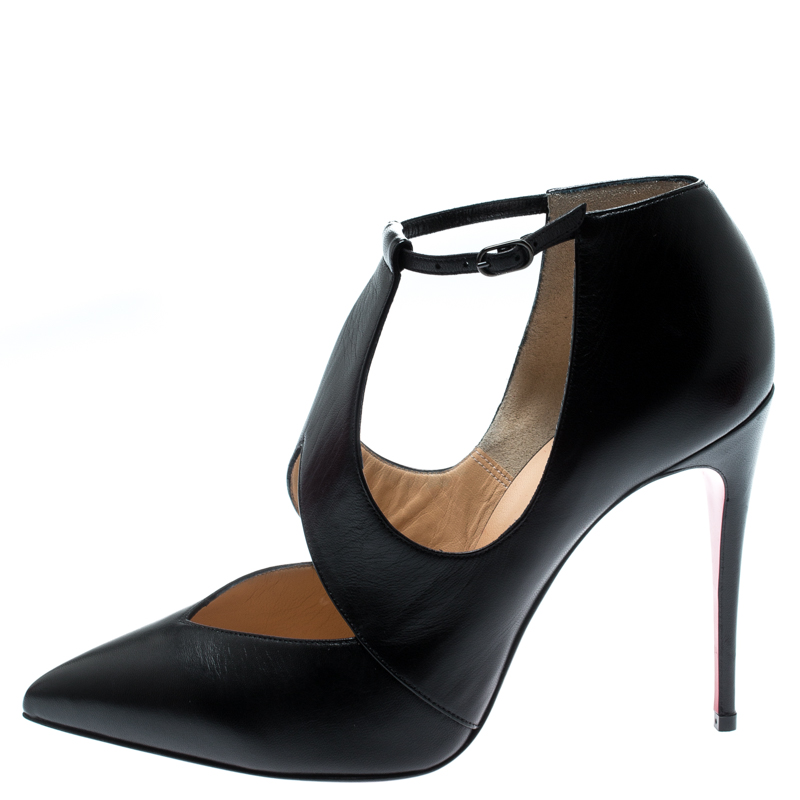 

Christian Louboutin Black Leather Ankle Strap Pointed Toe Booties Size