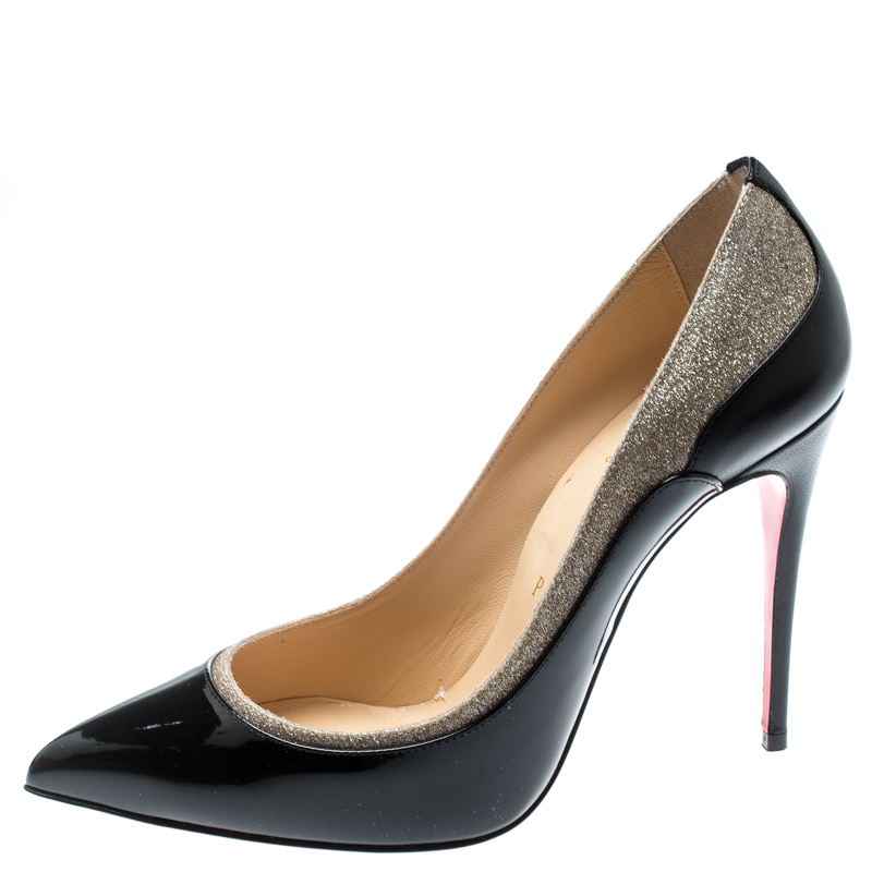 

Christian Louboutin Black Patent Leather And Glitter Tucsick Pointed Toe Pumps Size