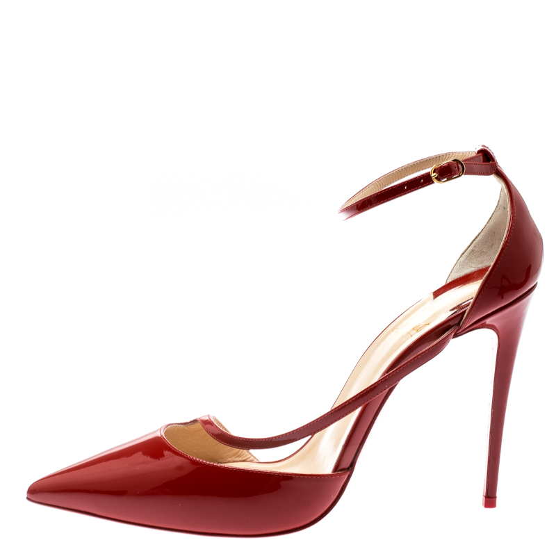 

Christian Louboutin Red Patent Leather Fliketta Ankle Strap Pointed Toe Pumps Size