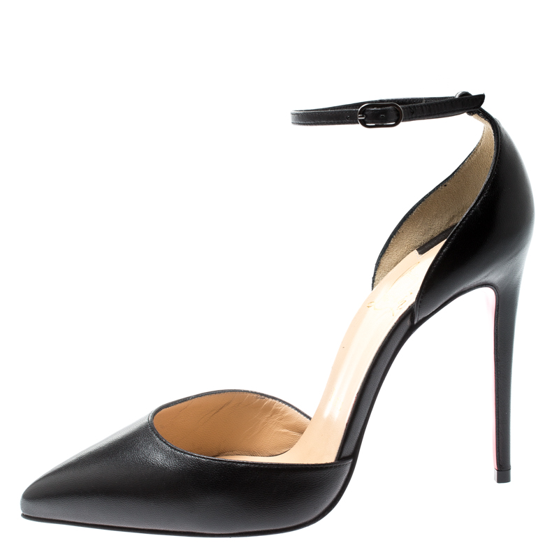 

Christian Louboutin Black Leather Uptown Ankle Strap Pointed Toe D'orsay Sandals Size