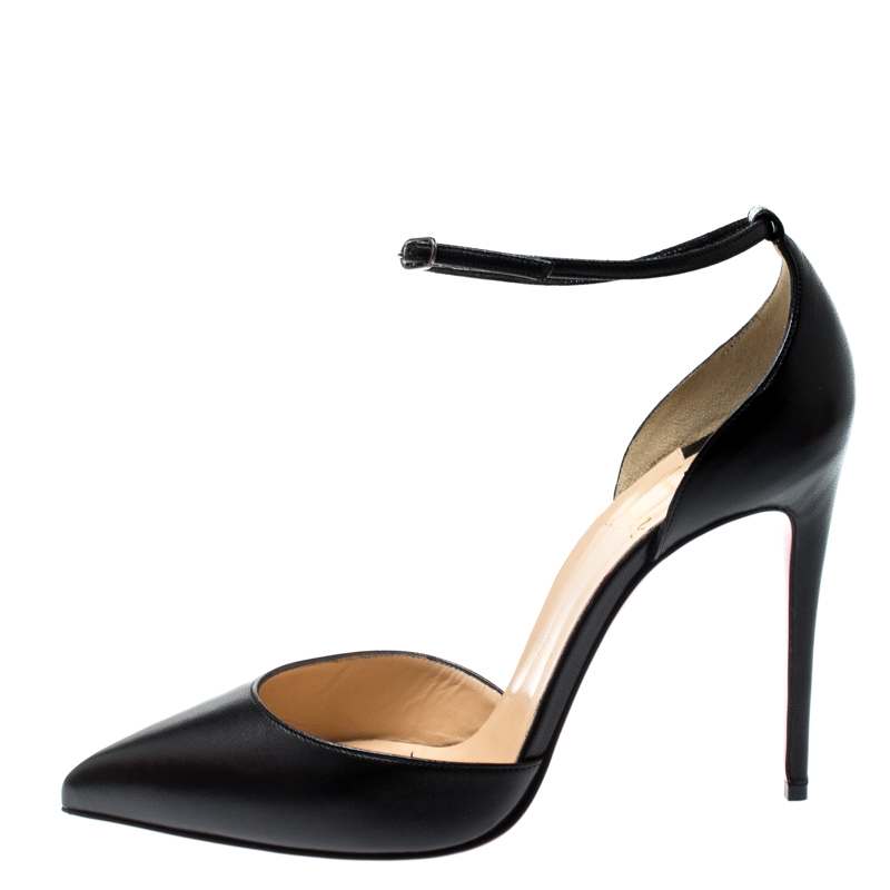 

Christian Louboutin Black Leather Uptown Ankle Strap Pointed Toe D'orsay Sandals Size