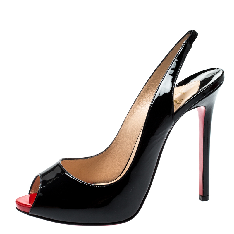 

Christian Louboutin Black Patent Leather Private Number Slingback Platform Sandals Size