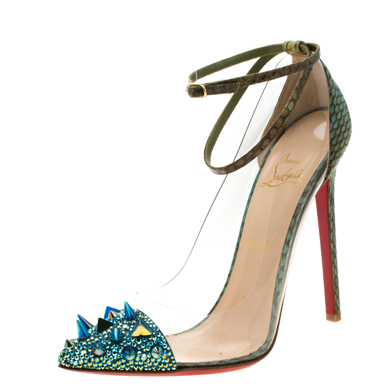 Christian Louboutin Green/Blue Cobra Leather And PVC Just Picks Spike ...