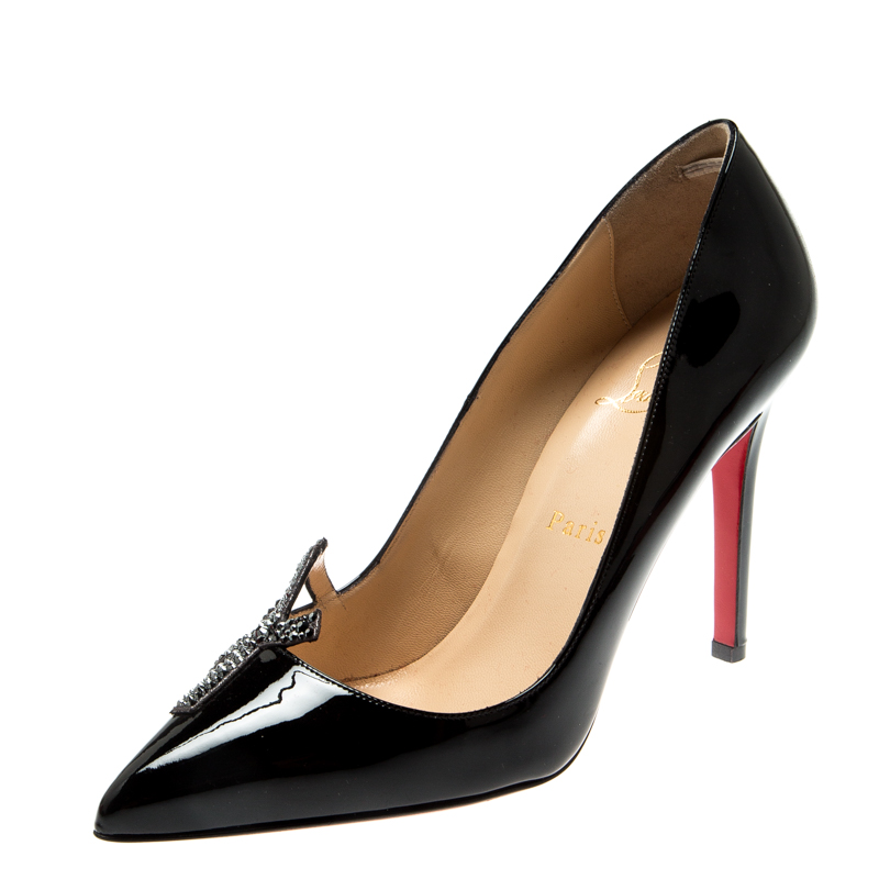 Christian Louboutin Black Patent Leather Sex Pointed Toe Pumps Size 385 Christian Louboutin Tlc 