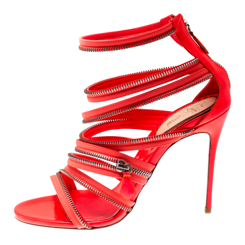 

Christian Louboutin Neon Coral Patent Leather Unzip Booty Strappy Sandals Size, Pink