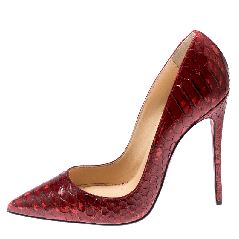 

Christian Louboutin Metallic Blood Red Python Leather So Kate Pointed Toe Pumps Size
