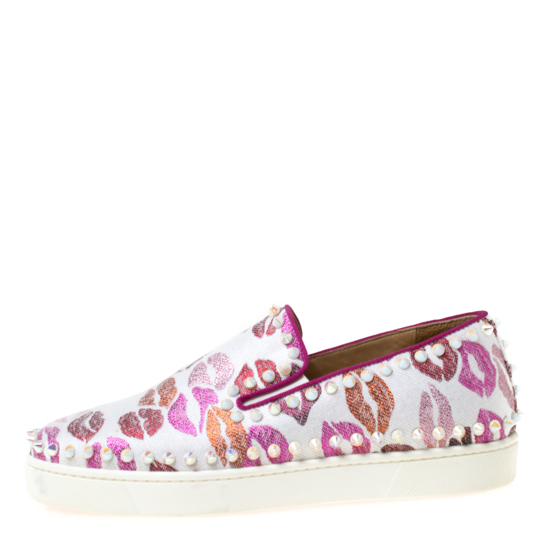 

Christian Louboutin Multicolor Kiss Print Canvas Pik Boat Slip On Sneakers Size