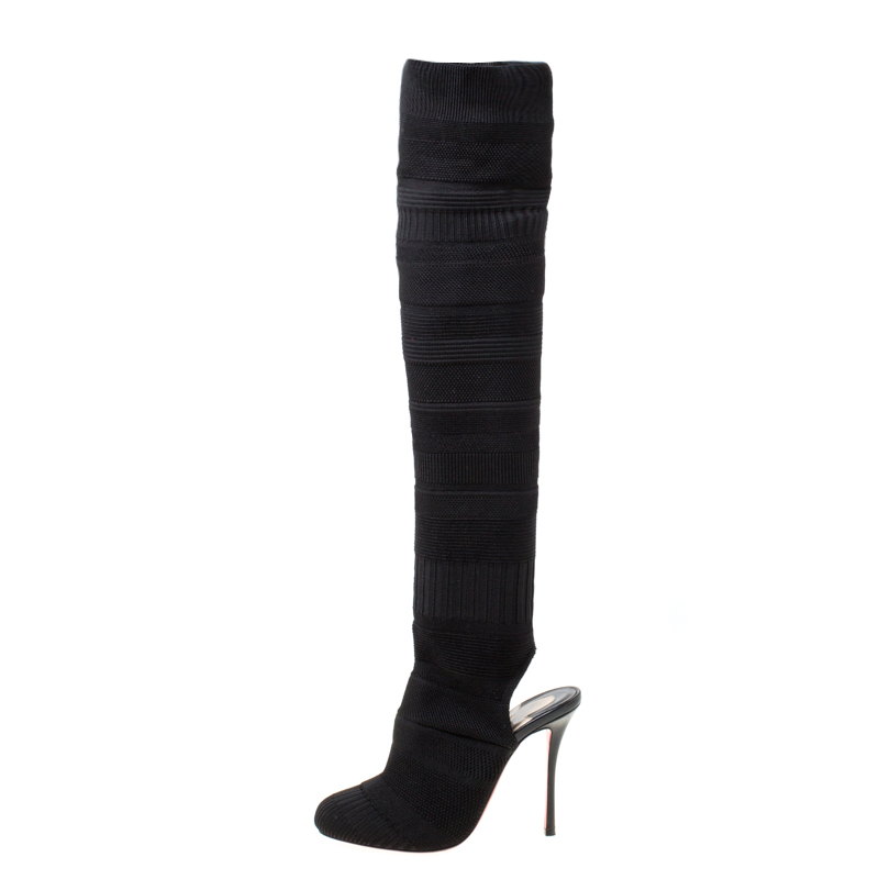 

Christian Louboutin Black Knit Fabric Cheminetta Sock Thigh High Boots Size