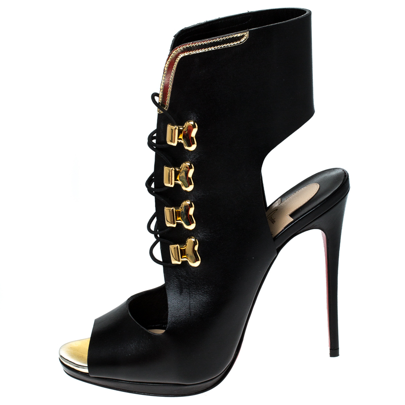 

Christian Louboutin Black Leather Troubida Ankle Length Sandals Size
