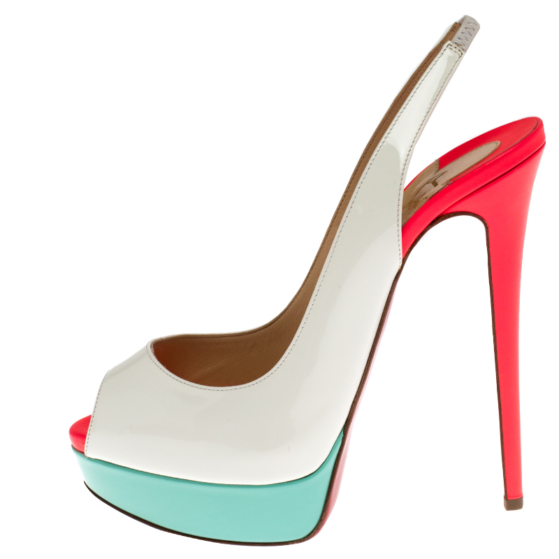 

Christian Louboutin Colorblock Patent Leather Lady Peep Toe Platform Slingback Sandals Size, Multicolor