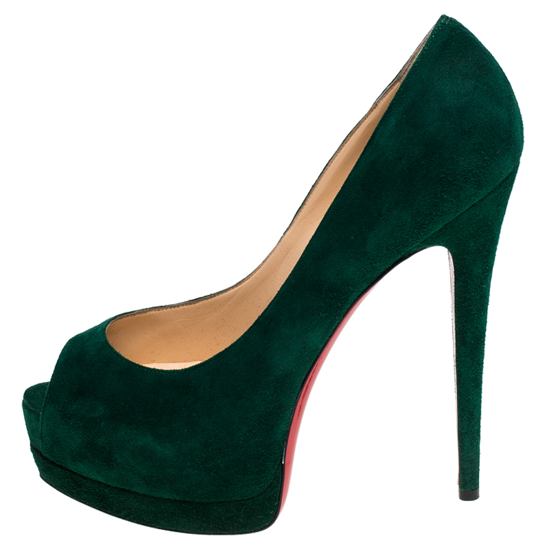 

Christian Louboutin Green Suede Palais Royal Peep Toe Pumps Size