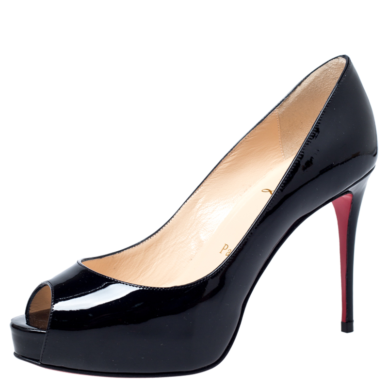 Pre Owned Christian Louboutin Patent Leather New Very Prive Peep Toe Platform Size 35.5