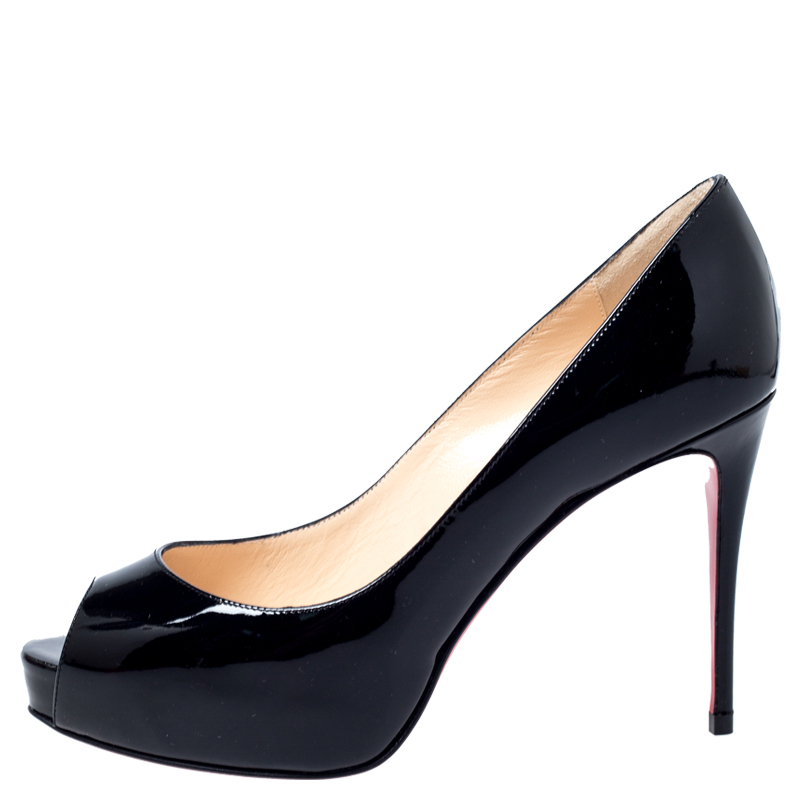 

Christian Louboutin Patent Leather New Very Prive Peep Toe Platform Size, Black