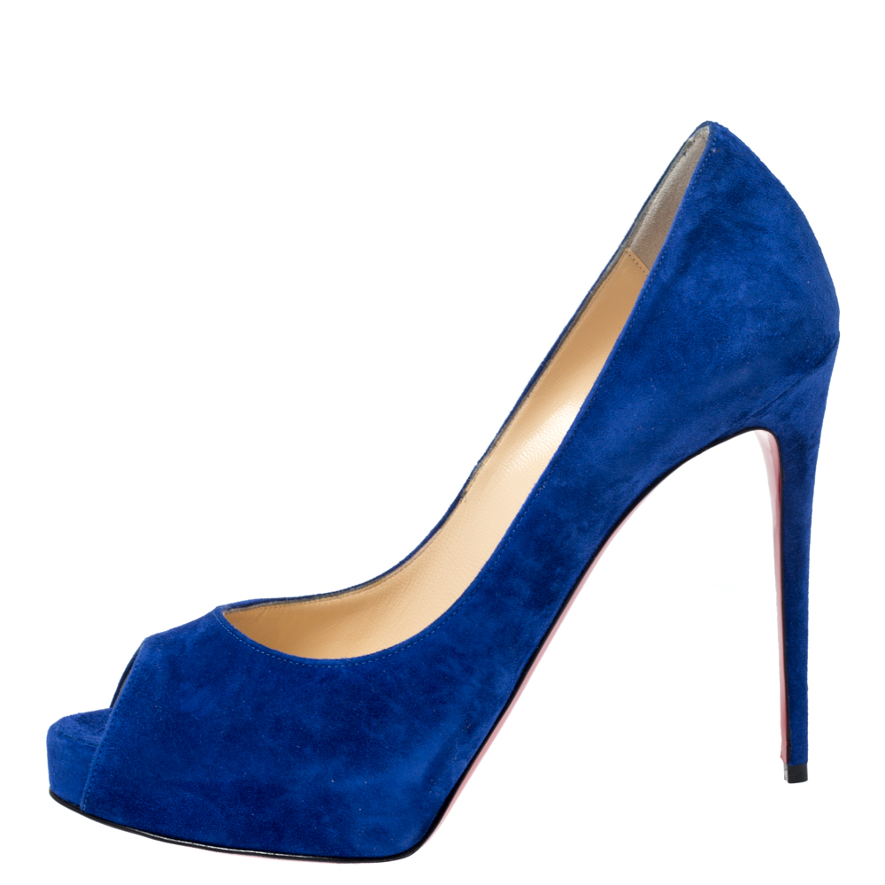 

Christian Louboutin Blue Suede New Very Prive Peep Toe Pumps Size