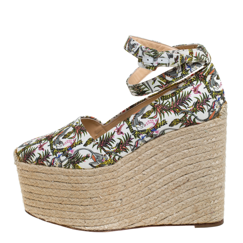 

Christian Louboutin Multicolor Jungle Canvas Dehia Espadrille Platform Pumps Size