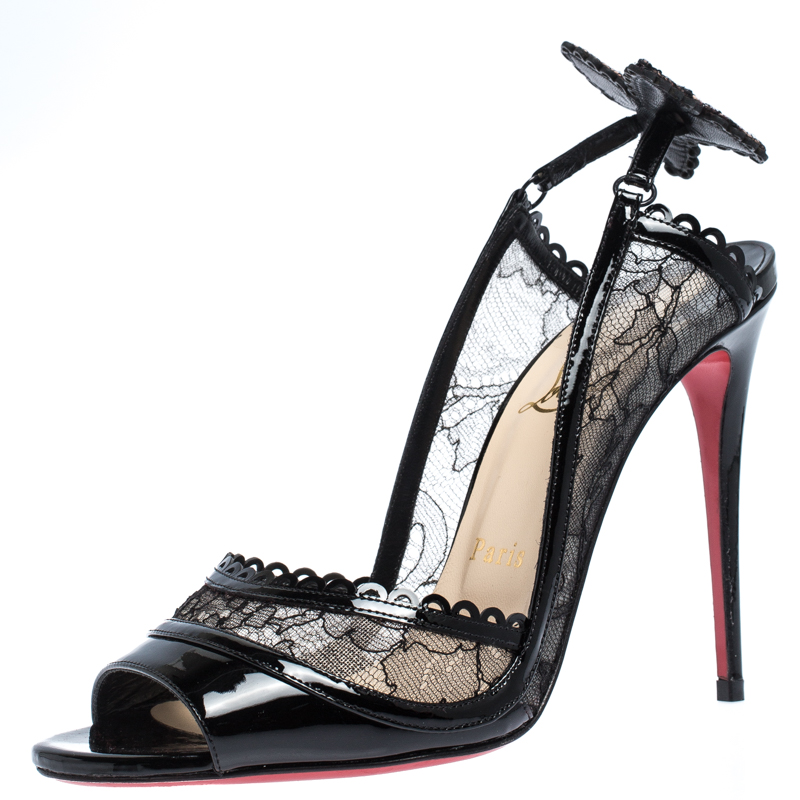 sand kredit Duplikering Pre-owned Christian Louboutin Black Lace And Patent Leather Trim Chantilly  Butterfly Peep Toe Pumps Size 38 | ModeSens