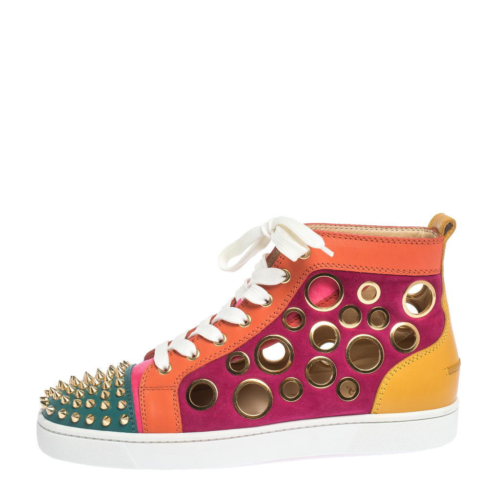 

Christian Louboutin Multicolor Suede and Leather Bubble Spikes High-Top Sneakers Size