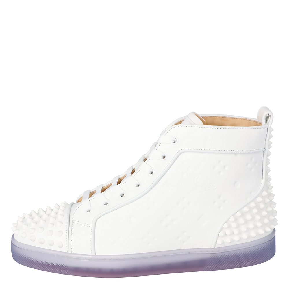 

Christian Louboutin White Embossed "LoubinTheSky" Leather Lou Spikes 2 High-Top Sneakers Size