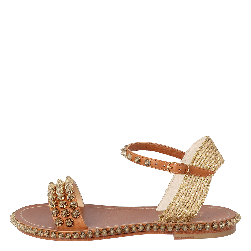 

Christian Louboutin Beige Cordorella Spiked Flat Leather Sandals Size