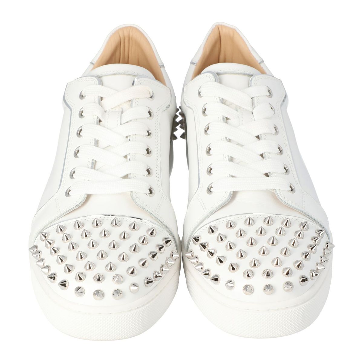 Christian Louboutin White Leather Vierissima Spikes Sneakers Size 37.5