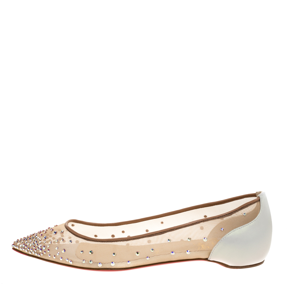 

Christian Louboutin White Mesh And Leather Follies Strass Ballet Flats Size