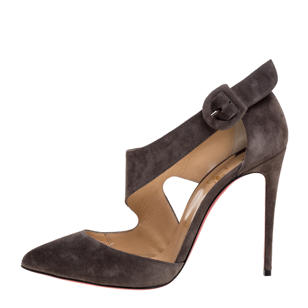 

Christian Louboutin Grey Suede Leather Sharpeta Ankle Strap Pumps Size