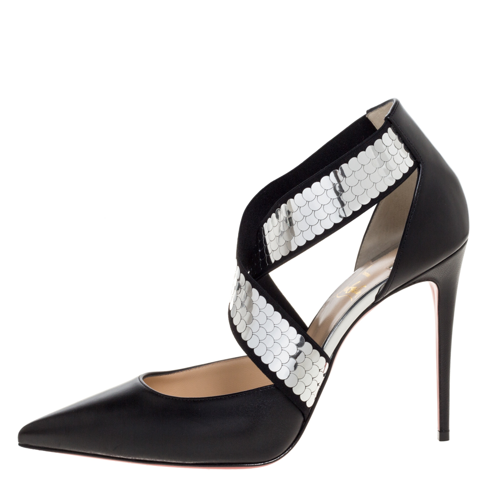 

Christian Louboutin Black Leather Jeres Cross Strap Pointed Toe Pumps Size