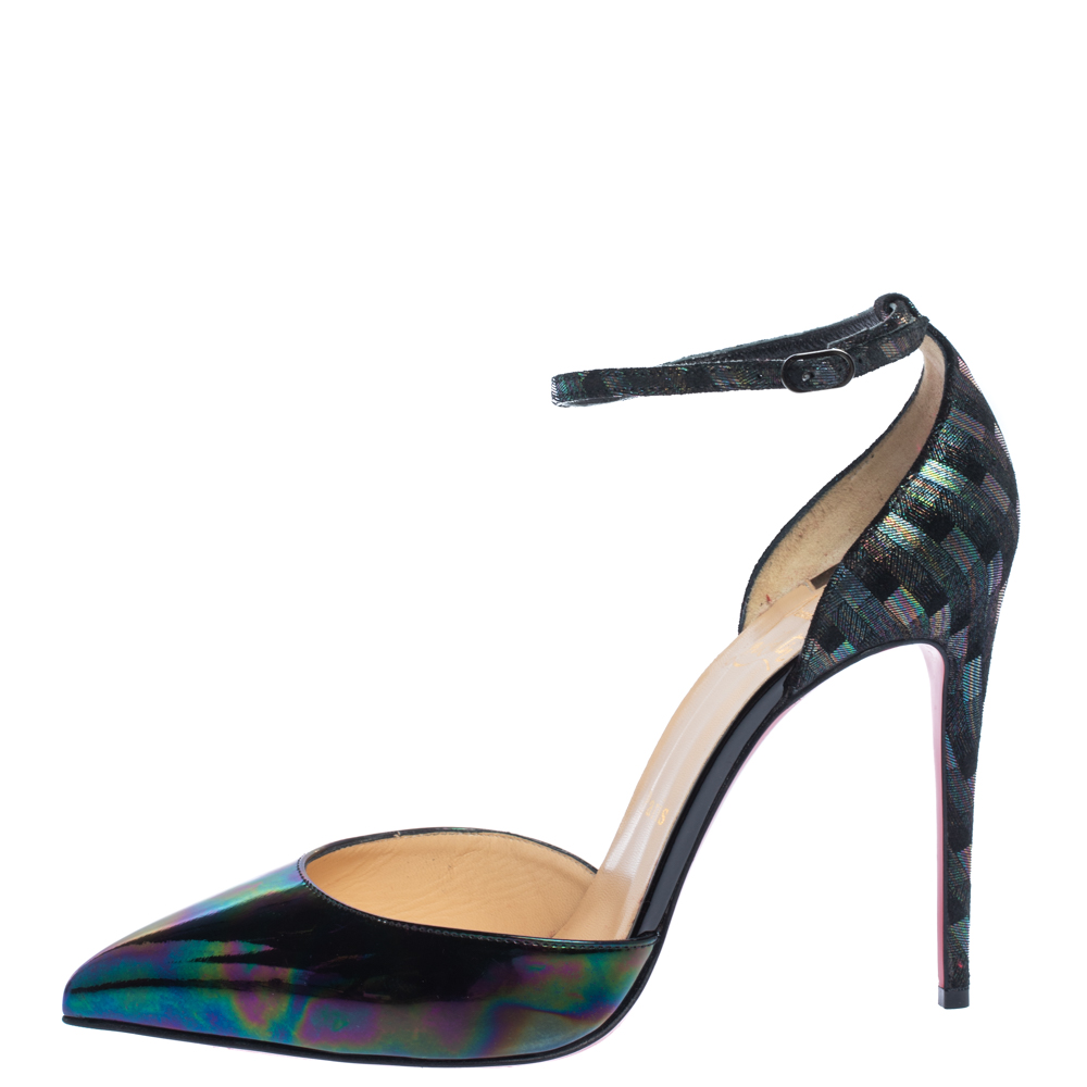 

Christian Louboutin Multicolor Glitter Suede And Patent Leather Uptown Ankle Strap Sandals Size