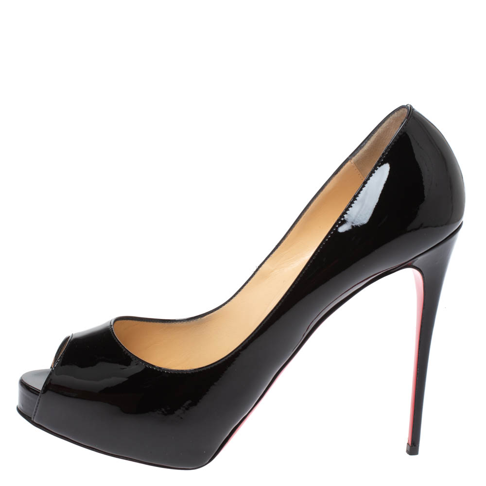 

Christian Louboutin Black Patent Leather Very Prive Peep Toe Platform Pumps Size